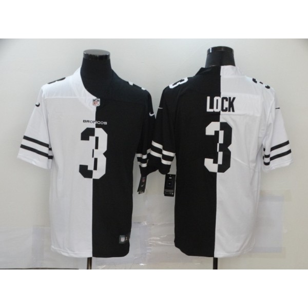 Denver Broncos #3 Drew Lock Black White Split 2020 Stitched Jersey
