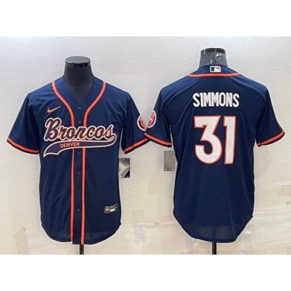 Denver Broncos #31 Justin Simmons Navy With Patch Cool Base Stitched Baseball Jersey