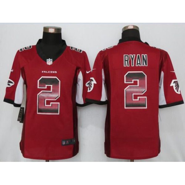 Falcons #2 Matt Ryan Red Team Color Stitched Limited Strobe Nike Jersey