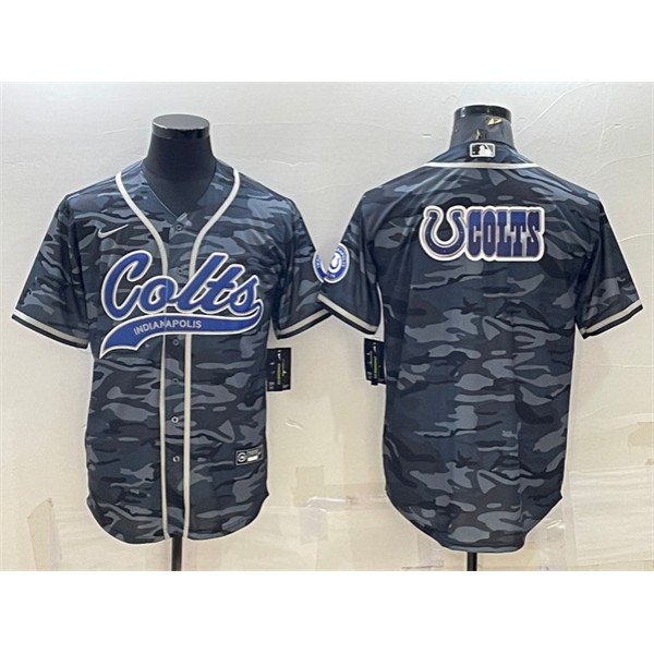 Indianapolis Colts Gray Camo Team Big Logo With Patch Cool Base Stitched Baseball Jersey