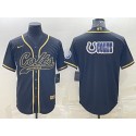 Indianapolis Colts Black Gold Team Big Logo With Patch Cool Base Stitched Baseball Jersey
