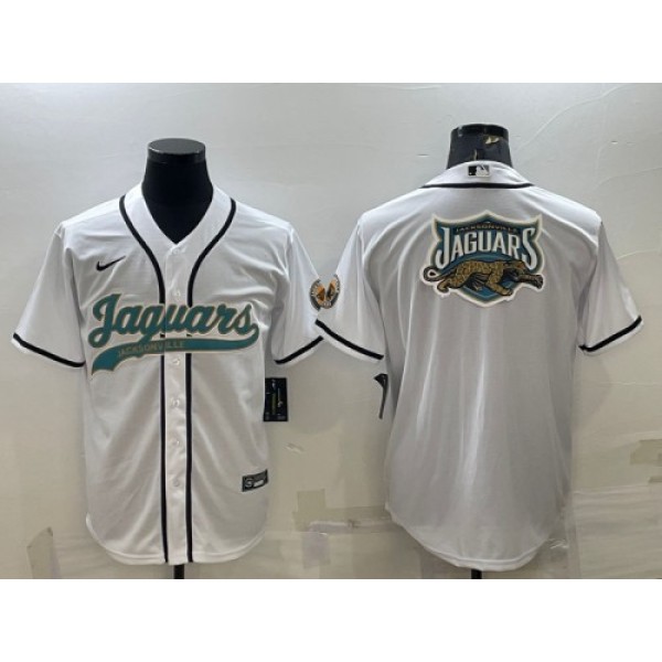 Jacksonville Jaguars White Team Big Logo With Patch Cool Base Stitched Baseball Jersey