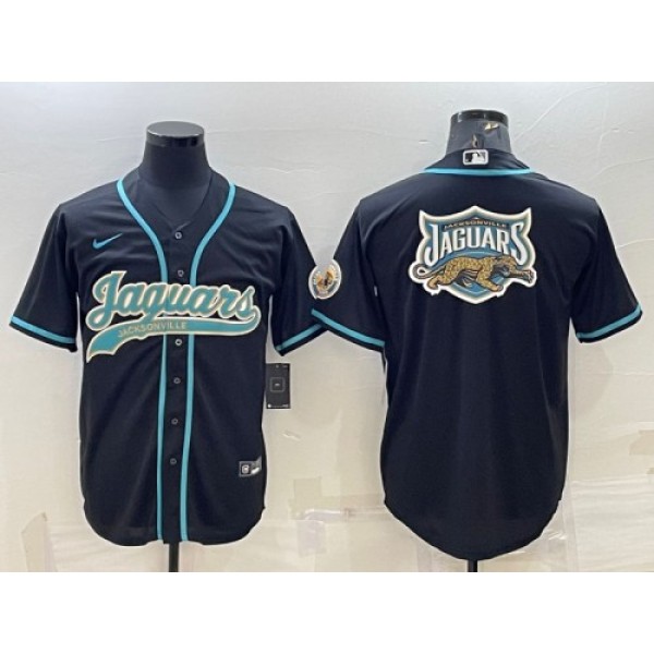 Jacksonville Jaguars Black Team Big Logo With Patch Cool Base Stitched Baseball Jersey