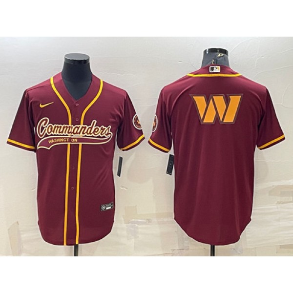 Washington Commanders Burgundy Team Big Logo With Patch Cool Base Stitched Baseball Jersey