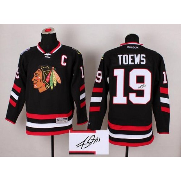 Blackhawks #19 Jonathan Toews Black Autographed Stitched Jersey