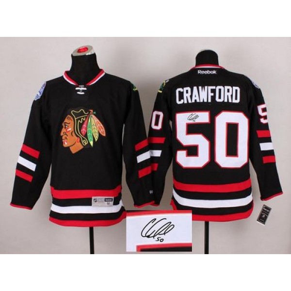 Blackhawks #50 Corey Crawford Black Autographed Stitched Jersey