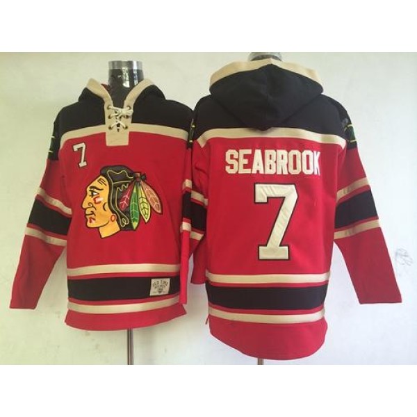 Blackhawks #7 Brent Seabrook Red Sawyer Hooded Sweatshirt Stitched Jersey