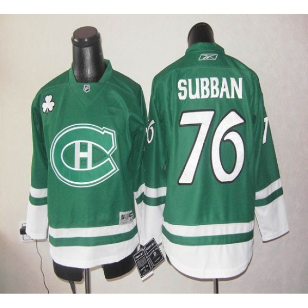 Canadiens St Patty's Day #76 PK Subban Green Stitched Jersey