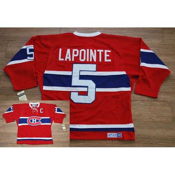 Canadiens #5 Guy Lapointe Stitched Red CH CCM Throwback Jersey