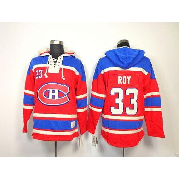 Canadiens #33 Patrick Roy Red Sawyer Hooded Sweatshirt Stitched Jersey