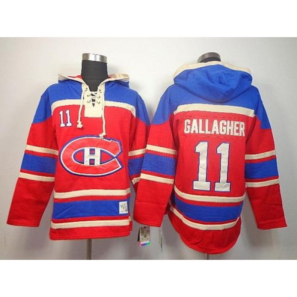 Canadiens #11 Brendan Gallagher Red Sawyer Hooded Sweatshirt Stitched Jersey