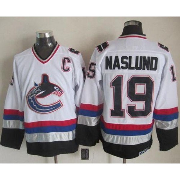 Canucks #19 Markus Naslund White Black CCM Throwback Stitched Jersey