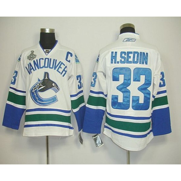 Canucks 2011 Stanley Cup Finals #33 Henrik Sedin White Stitched Jersey