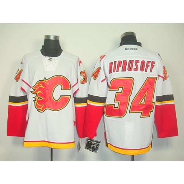 Flames #34 Miikka Kiprusoff Stitched White Jersey