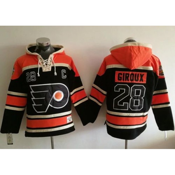 Flyers #28 Claude Giroux Black Sawyer Hooded Sweatshirt Stitched Jersey