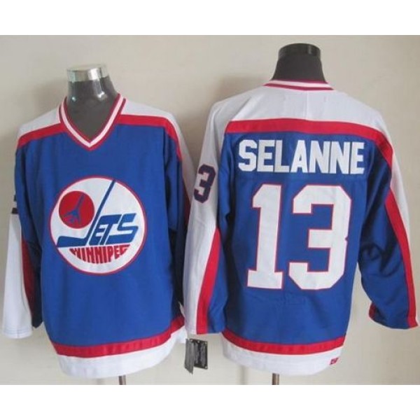 Jets #13 Teemu Selanne Blue White CCM Throwback Stitched Jersey