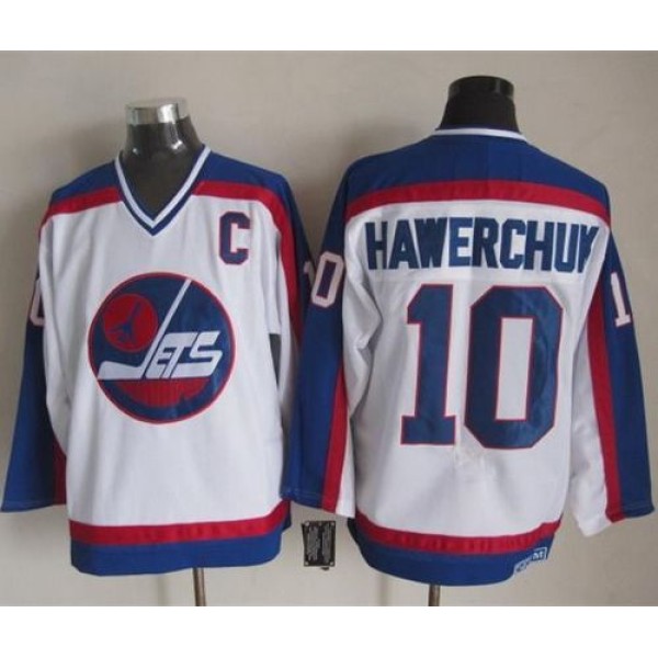 Jets #10 Dale Hawerchuk White Blue CCM Throwback Stitched Jersey