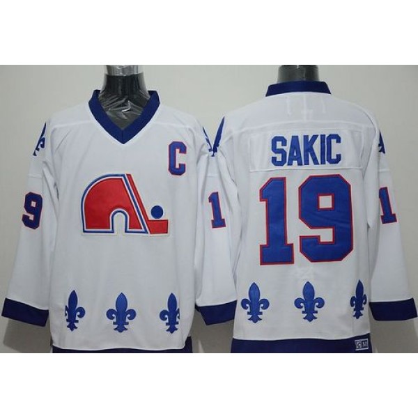 Nordiques #19 Joe Sakic Whtie CCM Throwback Stitched Jersey