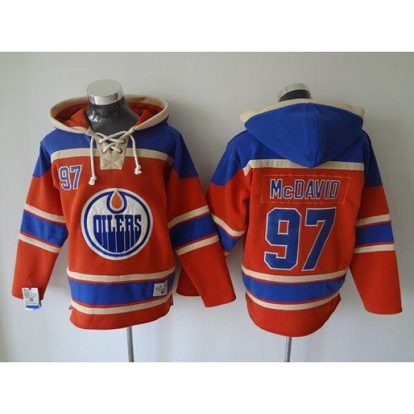 Oilers #97 Connor McDavid Orange Sawyer Hooded Sweatshirt Stitched Jersey