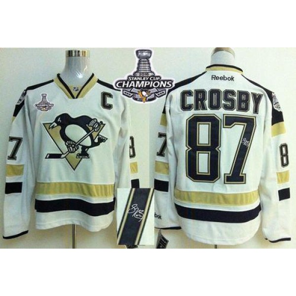 Penguins #87 Sidney Crosby White 2014 Stadium Series Autographed 2016 Stanley Cup Champions Stitched Jersey