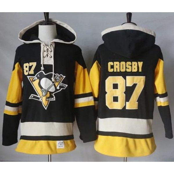 Penguins #87 Sidney Crosby Black Alternate Sawyer Hooded Sweatshirt Stitched Jersey