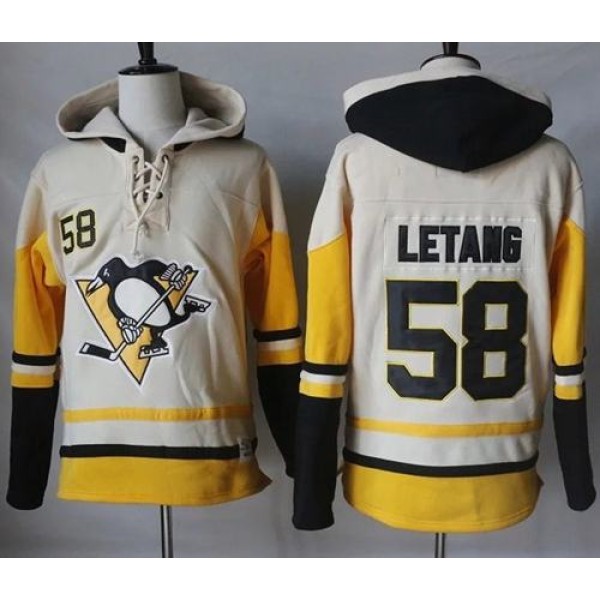Penguins #58 Kris Letang Cream Gold Sawyer Hooded Sweatshirt Stitched Jersey