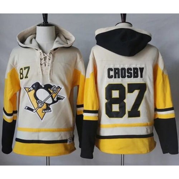 Penguins #87 Sidney Crosby Cream Gold Sawyer Hooded Sweatshirt Stitched Jersey