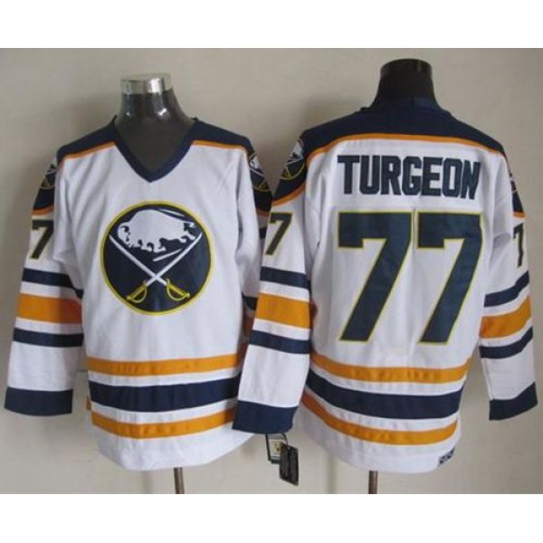 Sabres #77 Pierre Turgeon White CCM Throwback Stitched Jersey