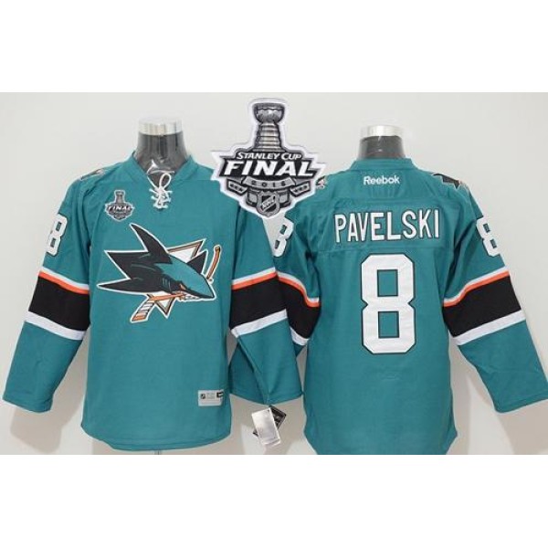 Sharks #8 Joe Pavelski Teal 2016 Stanley Cup Final Patch Stitched Jersey