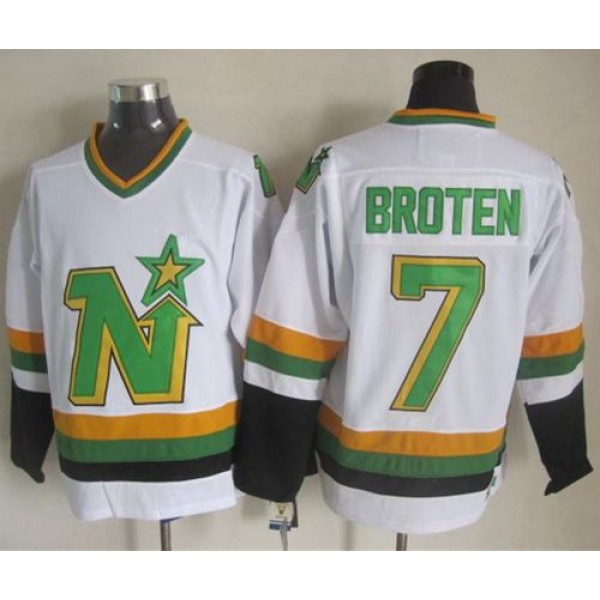 Stars #7 Neal Broten White CCM Throwback Stitched Jersey