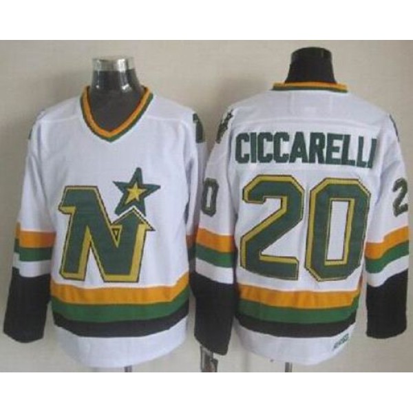 Stars #20 Dino Ciccarelli White CCM Throwback Stitched Jersey