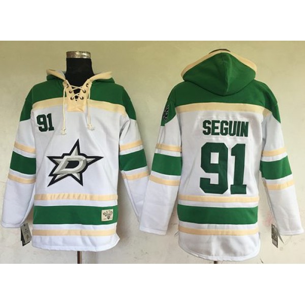 Stars #91 Tyler Seguin White Sawyer Hooded Sweatshirt Stitched Jersey