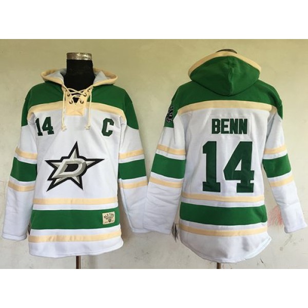 Stars #14 Jamie Benn White Sawyer Hooded Sweatshirt Stitched Jersey