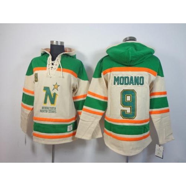 Stars #9 Mike Modano Cream Sawyer Hooded Sweatshirt Stitched Jersey