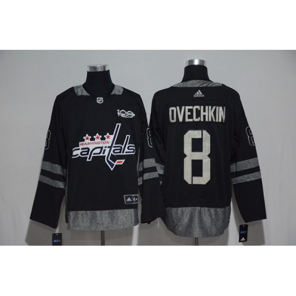 Washington Capitals #8 Alex Ovechkin Black 1917-2017 100th Anniversary Stitched Jersey