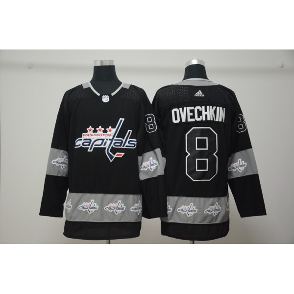 Washington Capitals #8 Alex Ovechkin Black Team Logo Stitched Jersey