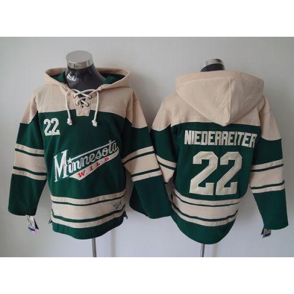 Wild #22 Nino Niederreiter Green Sawyer Hooded Sweatshirt Stitched Jersey