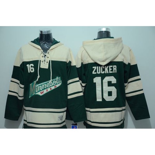 Wild #16 Jason Zucker Green Sawyer Hooded Sweatshirt Stitched Jersey
