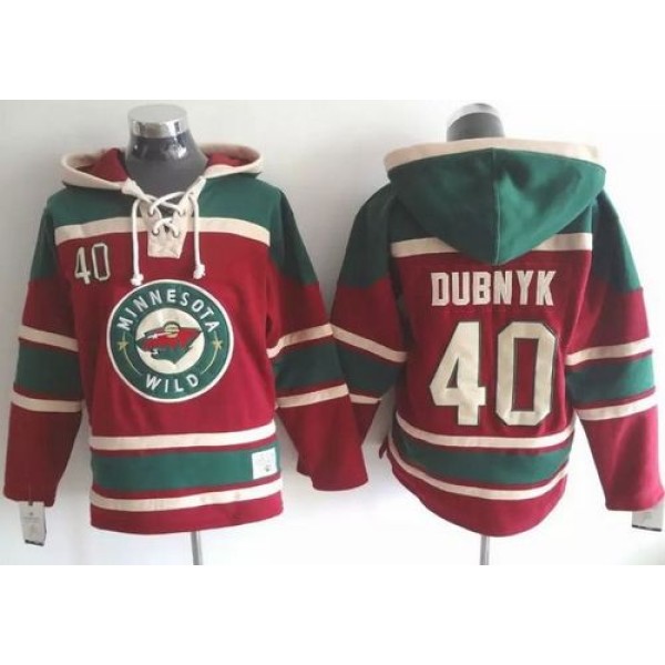 Wild #40 Devan Dubnyk Red Sawyer Hooded Sweatshirt Stitched Jersey
