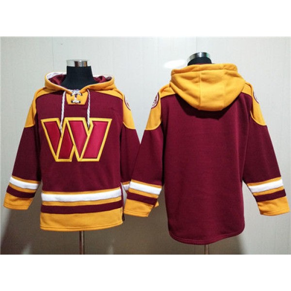 Washington Commanders Blank Burgundy Lace-Up Pullover Hoodie
