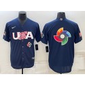 USA 2023 Navy World Big Logo With Patch Classic Stitched Jersey