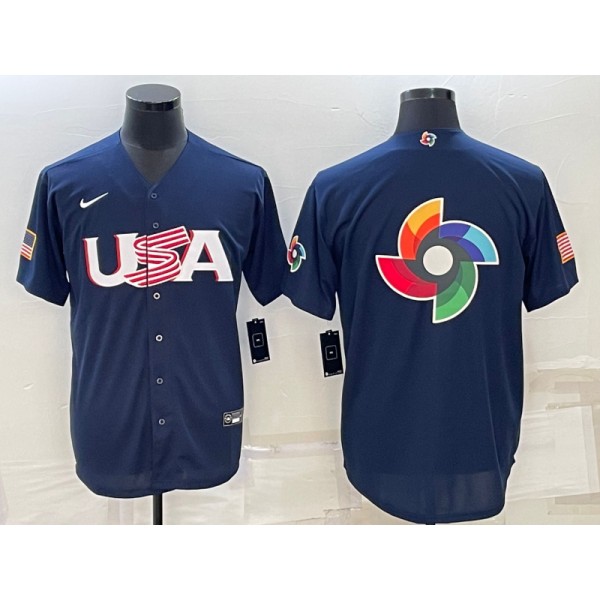 USA Blank 2023 Navy World Big Logo With Patch Classic Stitched Jersey