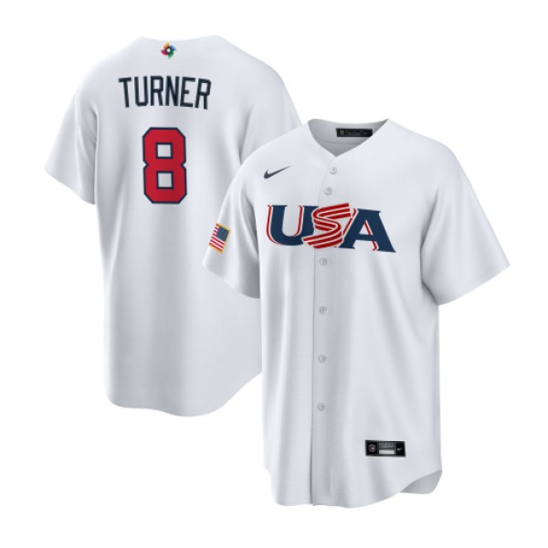 USA #8 Trea Turner 2023 White World Classic Stitched Jersey