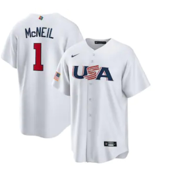USA #1 Jeff McNeil 2023 White World Classic Stitched Jersey