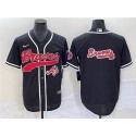 Atlanta Braves Black Team Big Logo Cool Base With Patch Stitched Jersey