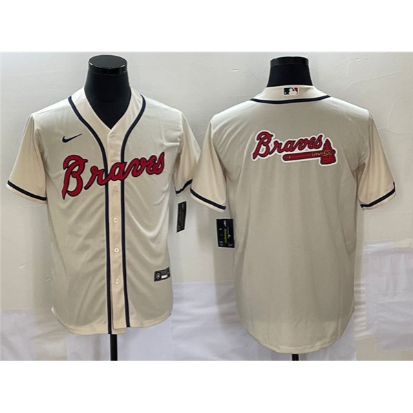 Atlanta Braves Cream Team Big Logo Cool Base Stitched Jersey