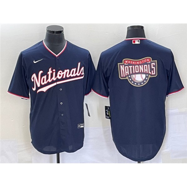 Washington Nationals Navy Big Logo In Back Stitched Jersey