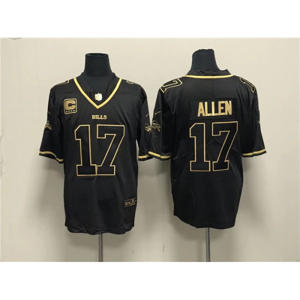 Buffalo Bills #17 Josh Allen Black Gold With 4-Star C Patch Limited Stitched Jersey