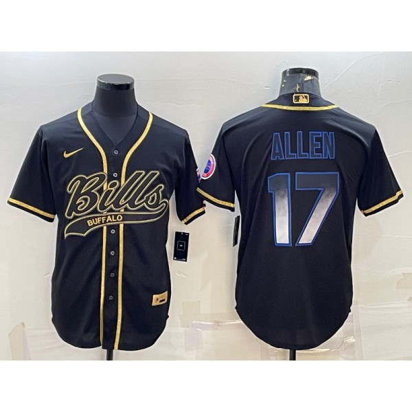 Buffalo Bills #17 Josh Allen Black Smoke Fashion With Patch Cool Base Stitched Baseball Jersey