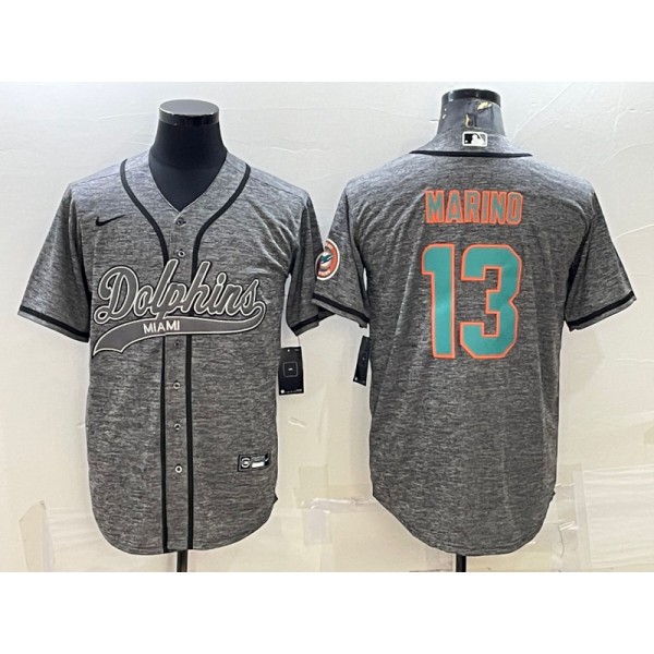Miami Dolphins #13 Dan Marino Grey With Patch Cool Base Stitched Baseball Jersey